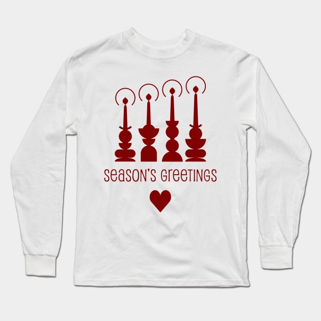 Traditional Christmas candlelights Scandinavian  retro style , season’s Greetings. Long Sleeve T-Shirt by marina63